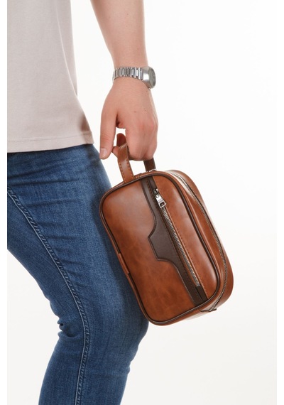 Newish Polo Crazy Desenli Suni Deri Portföy-clutch Traşlık Ve El Çantası Günlük, Seyahat Taba