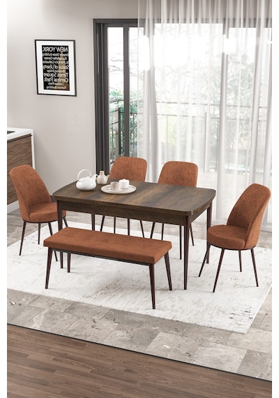 Canisa Zen Serisi 80x132 Mdf Açılabilir Barok Ahşap Desen Masa Takımı 4 Kiremit Sandalye Ve 1 Bench Masa Barok Sandalye Ve Bench Kiremit Canisa Zen Serisi 80x132 Mdf Açılabilir Barok Ahşap Desen Masa Takımı 4 Kiremit Sandalye Ve 1 Bench Masa Barok Sandalye Ve Bench Kiremit