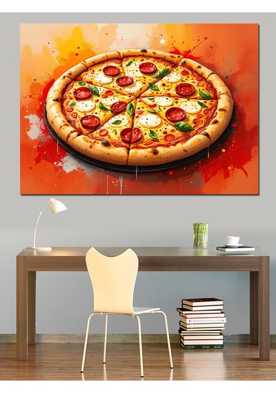 Lezzetli Büyük Pizza Dekoratif Kanvas - Mdf Ahşap Tablo