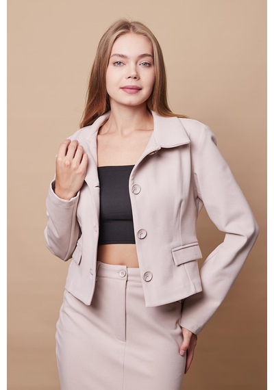 Kadın Likralı Kaşe Kumaş Yakalı Cep Kapaklı Uzun Kol Düğmeli Kısa Blazer Ceket Kaban-şampanya Şampanya Kadın Likralı Kaşe Kumaş Yakalı Cep Kapaklı Uzun Kol Düğmeli Kısa Blazer Ceket Kaban-şampanya Şampanya