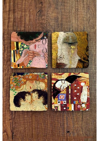 Taş Bardak Altlığı 4'lü Set - Uv Baskılı Doğal Taş Bardak Altı - Stone Coasters Çok Renkli