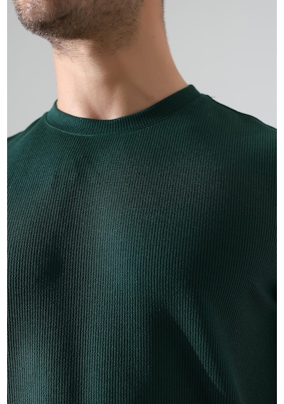 Erkek Fitilli Slim Fit Bisiklet Yaka Düz Renk T-shirt YESIL