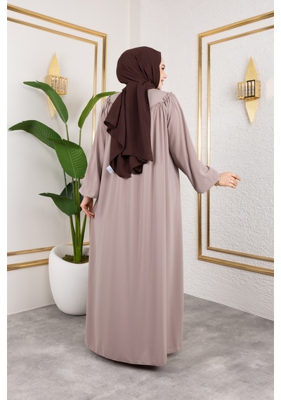 Nevayla Moda Ön Ve Arka Robalı Ferace - Bej / F0142 Bej