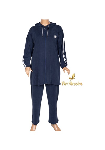 Hermevsim Akar Kadın Pike Kumaş Lacivert Kapüşonlu Ceket Tunik Pantolon Umay Takım Hermevsim Akar Kadın Pike Kumaş Lacivert Kapüşonlu Ceket Tunik Pantolon Umay Takım