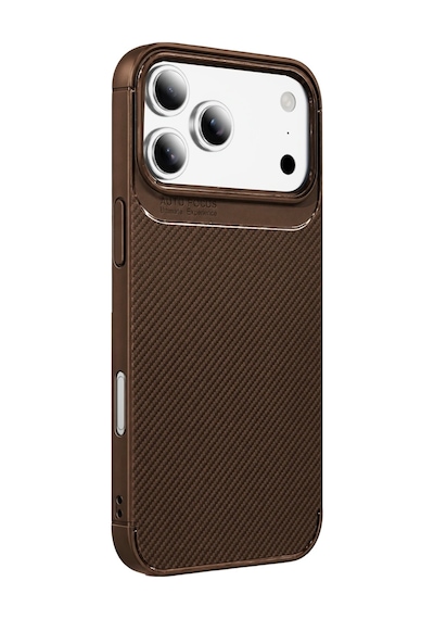 Apple İphone 18 Pro İle Uyumlu Karbon Tasarım Silikon Telefon Kılıfı Ve Temperli Cam Ekran Koruyucu Kahverengi