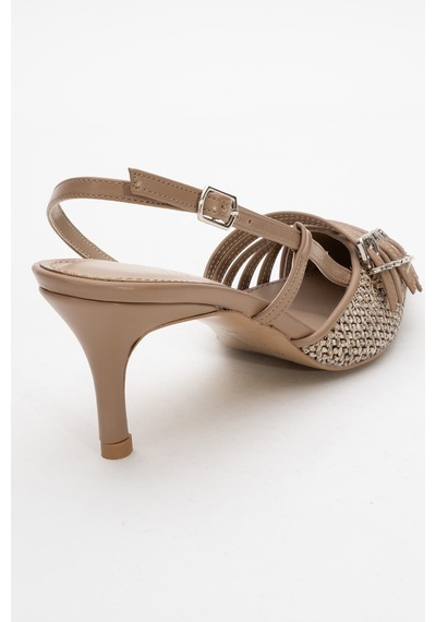Luvishoes Luvi Shoes Zenith Koyu Bej Hasır Bantlı Tokalı Kadın Topuklu Ayakkabı Koyu Bej
