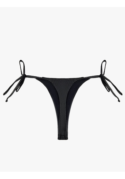 Koton Yanları Bağlamalı Parlak İpli String Mikro Bikini Altı Siyah 6sak00197mm