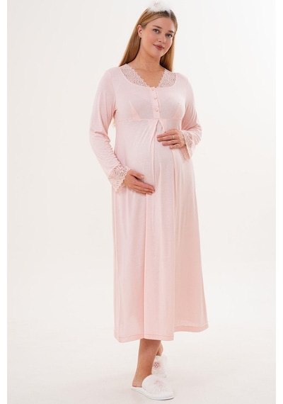 Mecit Pijama Mecit 6330 Pudra Sabahlıklı Lohusa Pijama Takımı