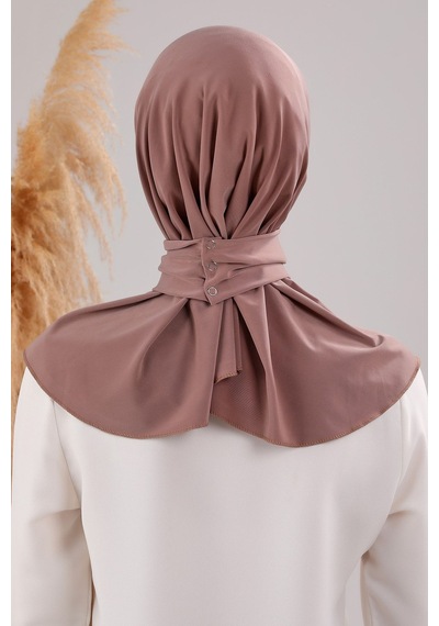 Melodi Scarf Kadın Tesettür Pratik Çıtçıtlı Sandy Fular Hazır Deniz Havuz Uyumlu Şal Sütlü Kahve Sütlü Kahve