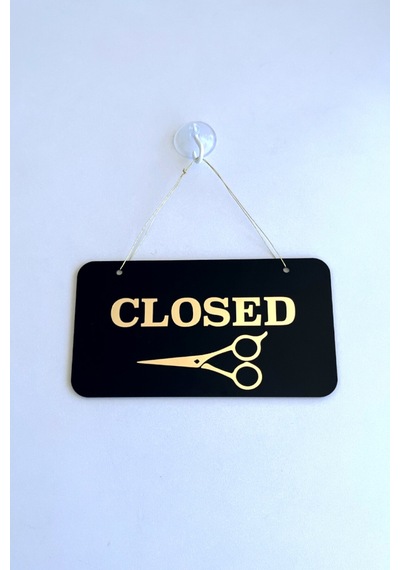 Open / Closed Kapı Tabelası Makas Figürlü Berber, Kuaför, Terziler İçin