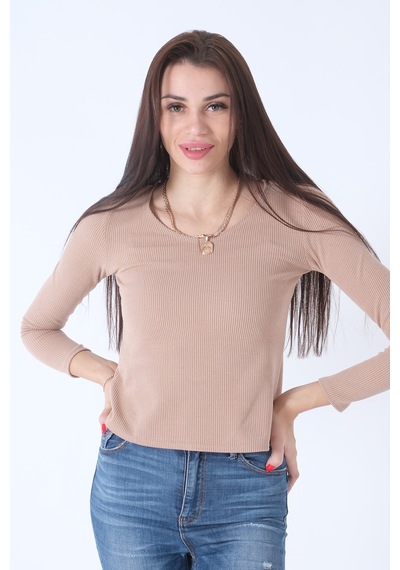 Feminist Bej Örme V Yaka Kazak 0103012.55 Bej
