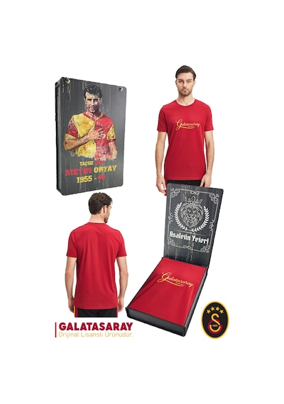 Galatasaray Lisanslı Kırmızı Erkek T-shirt Metin Oktay Baskılı Ahşap Kutulu 104 Kırmızı