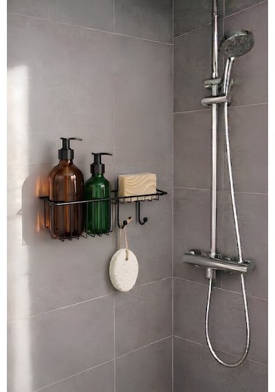 Sas Haus Siyah Banyo Düzenleyici Şampuanlık, Duş Rafı, 30,5x11x9,5 Cm Yapıştır/vidala - Aş-01 Siyah