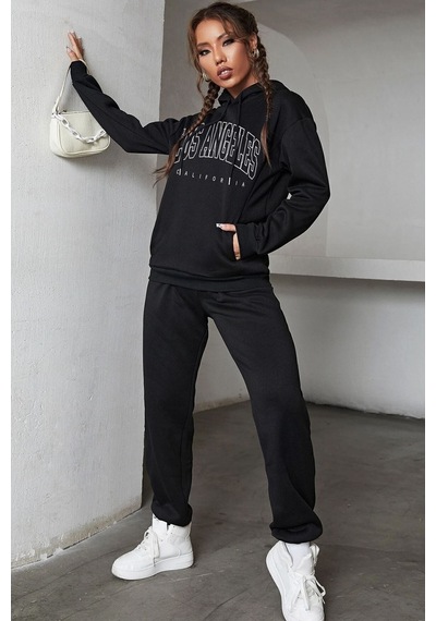 Uyguntarz Unisex Unisex Los Angles Baskılı Eşofman Takımı Siyah