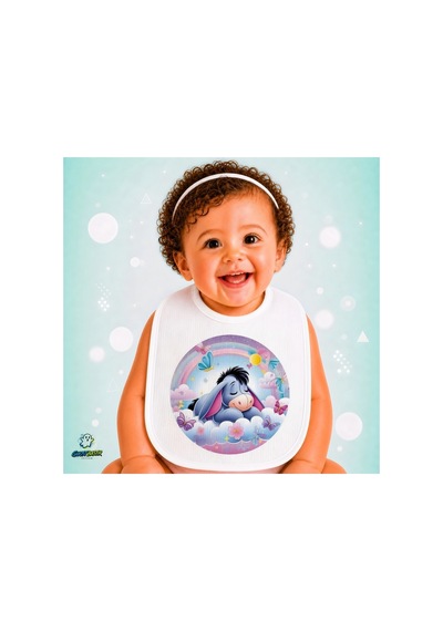 Eeyore Keten Bebek Mama Önlüğü Yumuşak - Emici - Yıkanabilir - Özel Tasarım P049 Çok Renkli