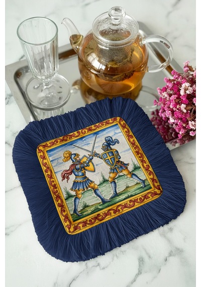 Ortaçağ Şövalye Motif Saçaklı Sunum Dekorasyon Mendili-retro Saray Stili Lacivert Kahve Yanı Peçete Tozlu Okyanus Lila Ortaçağ Şövalye Motif Saçaklı Sunum Dekorasyon Mendili-retro Saray Stili Lacivert Kahve Yanı Peçete Tozlu Okyanus Lila