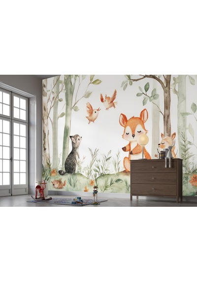 Suluboya Bebek Orman Hayvanları Çocuk Odası Poster Duvar Kağıdı