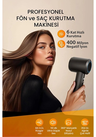 Pluzz X116 Ultra İyonlu Saç Kurutma Makinesi Ultra Sessiz Ve Hızlı Kurutma Siyah - 583112861