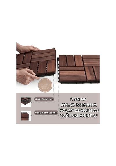 1 Adet Akasya 30x30 Ahşap Geçmeli Karo Deck Runnen