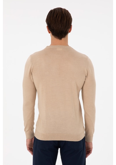 U.S. Polo Assn. Erkek Slim Fit Bisiklet Yaka Kum Melanj Kazak 50297040-VR123