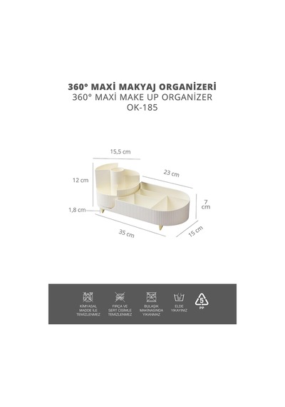 360 Dönebilen Maxi Makyaj Organizeri Bej Bej