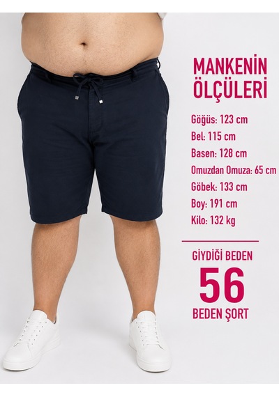 Büyük Beden Beli Lastikli Bağcıklı Fermuarlı Yan Cepli Likralı Erkek Şort Lacivert