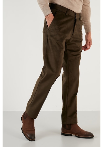 Buratti Normal Bel Regular Fit Düz Paça Erkek Kadife Pantolon 645Merlin Haki