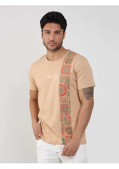 Dufy Vizon Erkek Slim Fit Desenli O Yaka Tshirt - 105314-vizon Vizon