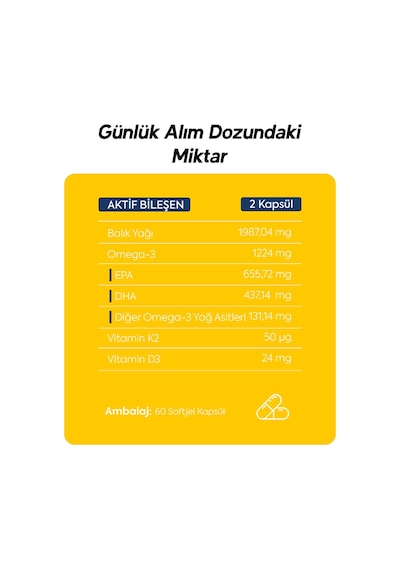 Dr. Henri Omega3 D3K2 EPA & DHA Takviye Edici Gıda 60 Kapsül