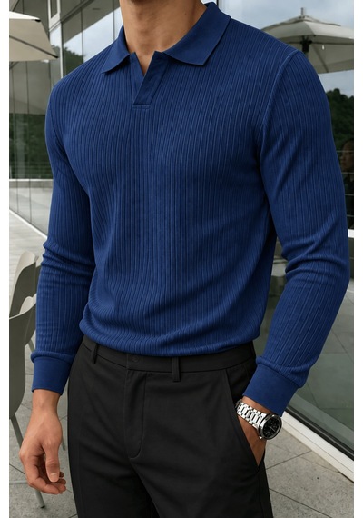 Genius Store Erkek Polo Yaka Kazak Fitilli Anti Pilling Tüylenme Yapmaz Regular Fit Erkek Triko Kazak Pyaka-kzk Lacivert