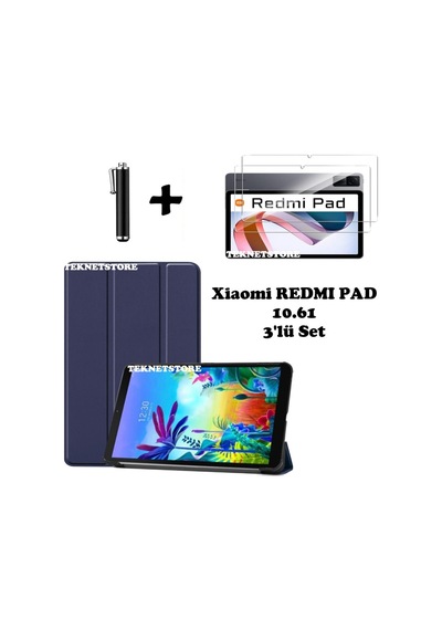 Xiaomi Redmi Pad 10.61 Uyumlu Flip Smart Standlı Uyku Modlu Tablet Kılıfı Ekran Koruyucu Kalem Kılıf