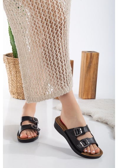 N Moda Kadın Ultra Yumuşak Soft Taban Dolgu Topuk Ortopedik İçi Pedli Günlük Anne Terliği 2 Toka Siyah N Moda Kadın Ultra Yumuşak Soft Taban Dolgu Topuk Ortopedik İçi Pedli Günlük Anne Terliği 2 Toka Siyah