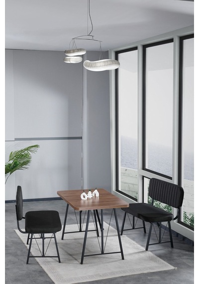 Hayat 70x110 Amalfi Mutfak Masası, Mutfak Masası Takımı, Yemek Masası, 2 Benchli - Siyah Siyah
