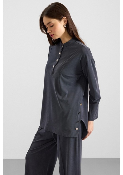 Olcay Metal Düğmeli Premium Kumaş Sweat Pantolon Takım Lacivert 9405-tk