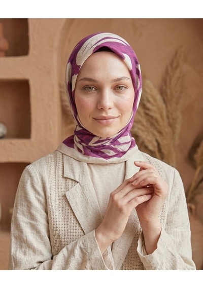 Mira Desen 94x94cm Viskon Modal Eşarp Mürdüm-krem