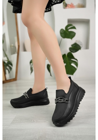 Nesil Shoes Wiss 1130 Siyah Strech Taşlı Kadın Ayakkabı-siyah Siyah