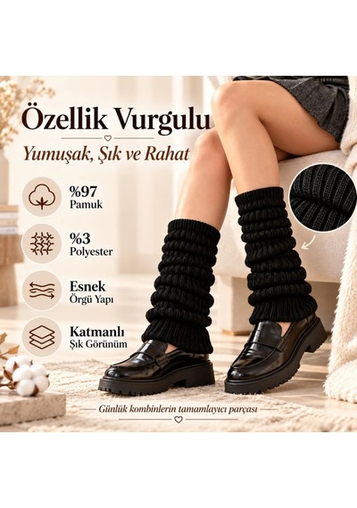 Genel Kadın Siyah Fitilli Örgü Tozluk 3'lü Seti %97 Pamuk %3 Polyester Büzgü Siyah / Standart / 3 Adet