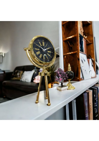 Gold Metal Ofis Salon Otel Masa Saati 26*45 cm H2 Altın