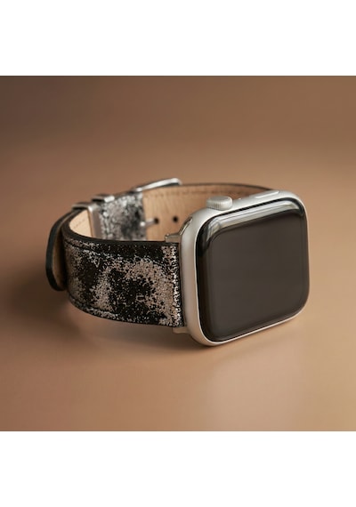 Goldoni Apple Watch Uyumlu Antik Siyah İnce Gerçek Deri Kordonu Metal Köprülü