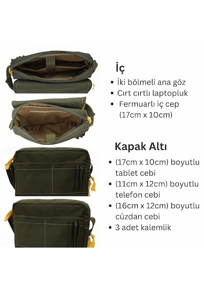 Cappadocia Vintage 4009 Omuz Postacı Haki 15.6 İnç Laptop Çantası Haki - Haki