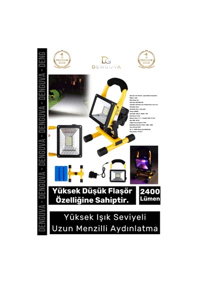 Projektör 30w Cob Led 2400 Lümen Ip44 Su Geçirmez Sos Modlu Taşınabilir Kamp Şarjlı Spot Lamba Proj