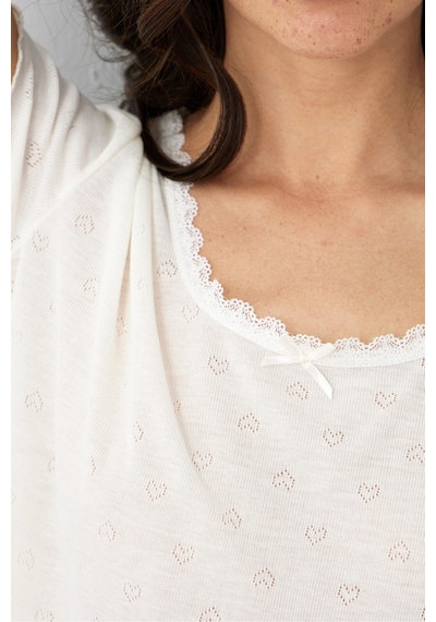 Siyah İnci Pointel Ajurlu/delikli Örme Pijama Takım7893 Ekru