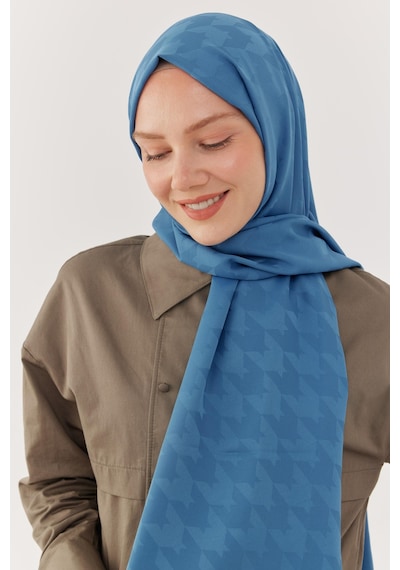 Mirsoy Scarf Kazayağı Desen İpeksi Jakar Şal - Mavi Mavi