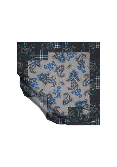 İpek Evi İpekevi Twill İpek Eşarp - Patchwork Desenli - Gümüş