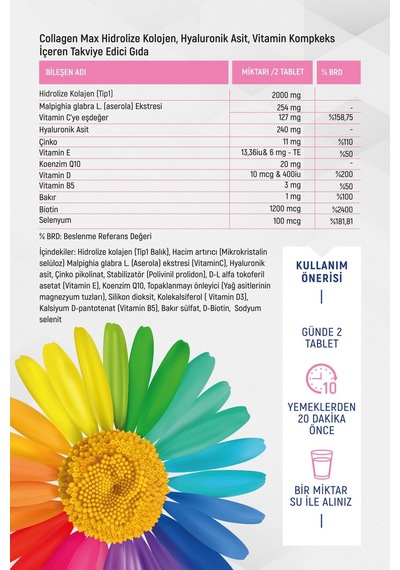 Goodday Collagen Max Hidrolize Kolajen, Hyaluronik Asit Ve Vitamin Kompleksi 30 Tablet Takviye Edici Gıda