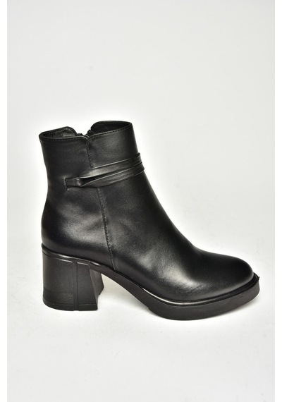 Fox Shoes T555451403 Siyah Hakiki Deri Kalın Topuklu Kadın Bot Siyah