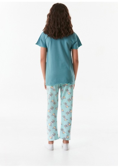 Fullamoda Tavşan Baskılı Kız Çocuk Pijama Takımı 24mıcg631212236-mavi 24MICG631212236-Mavi