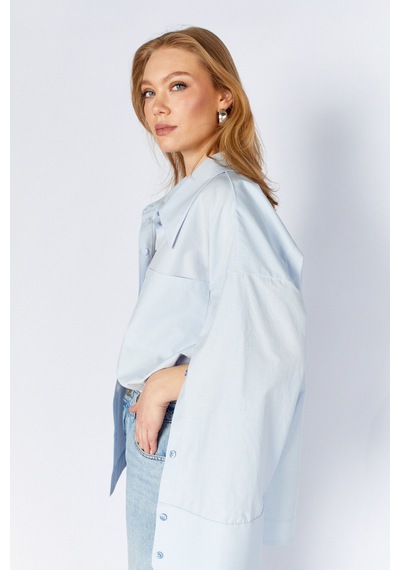 Manche Kol Detaylı Oversize Poplin Gömlek Mks1610113-1 - Bebe Mavi
