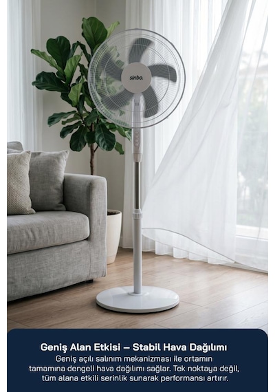 Sinbo Sf-7705 Ayaklı Vantilatör 16 Inç 45w Sessiz Fan 3 Kademeli Yükseklik Ayarlı Güçlü