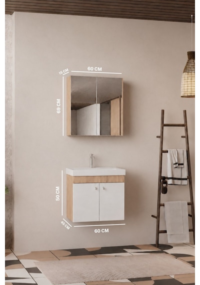 Milano 60 Cm, Lavabolu Banyo Dolabı Seti, Lavabo Dahil, Ayna Dahil, Sonomo Meşe, Mdf Beyaz - Sonomo Milano 60 Cm, Lavabolu Banyo Dolabı Seti, Lavabo Dahil, Ayna Dahil, Sonomo Meşe, Mdf Beyaz - Sonomo